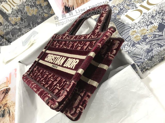 Dior女包 迪奧Book Tote迷你天鵝絨托特包手袋 Dior刺繡購物袋  dfk1508